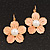 Peach Enamel Faux Pearl 'Daisy' Drop Earrings In Gold Plating - 4cm Diameter - view 6