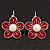 Red Enamel Faux Pearl 'Daisy' Drop Earrings In Silver Plating - 4cm Diameter - view 2