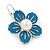 Blue Enamel Faux Pearl 'Daisy' Drop Earrings In Silver Plating - 4cm Diameter - view 6