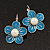 Blue Enamel Faux Pearl 'Daisy' Drop Earrings In Silver Plating - 4cm Diameter - view 4