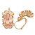 C-Shape White/ Light Pink Enamel 'Floral' Earrings In Gold Plating - 3cm Length - view 6