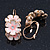 C-Shape White/ Light Pink Enamel 'Floral' Earrings In Gold Plating - 3cm Length - view 2