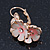 C-Shape White/ Light Pink Enamel 'Floral' Earrings In Gold Plating - 3cm Length - view 4