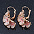 C-Shape White/ Light Pink Enamel 'Floral' Earrings In Gold Plating - 3cm Length - view 3