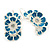 C-Shape White/ Blue Enamel Floral Earrings In Silver Tone With Leverback Closure - 30mm L