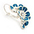 C-Shape White/ Blue Enamel Floral Earrings In Silver Tone With Leverback Closure - 30mm L - view 2