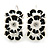 C-Shape White/ Black Enamel Floral Earrings In Silver Tone With Leverback Closure - 30mm L - view 7