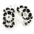 C-Shape White/ Black Enamel Floral Earrings In Silver Tone With Leverback Closure - 30mm L