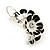 C-Shape White/ Black Enamel Floral Earrings In Silver Tone With Leverback Closure - 30mm L - view 8