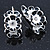 C-Shape White/ Black Enamel Floral Earrings In Silver Tone With Leverback Closure - 30mm L - view 9