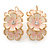 C-Shape Cream/ Light Pink Enamel Floral Earrings In Silver Tone With Leverback Closure - 30mm L - view 5