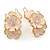 C-Shape Cream/ Light Pink Enamel Floral Earrings In Silver Tone With Leverback Closure - 30mm L