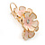 C-Shape Cream/ Light Pink Enamel Floral Earrings In Silver Tone With Leverback Closure - 30mm L - view 3