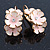 C-Shape Cream/ Light Pink Enamel Floral Earrings In Silver Tone With Leverback Closure - 30mm L - view 8