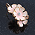 C-Shape Cream/ Light Pink Enamel Floral Earrings In Silver Tone With Leverback Closure - 30mm L - view 6