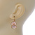 C-Shape Cream/ Light Pink Enamel Floral Earrings In Silver Tone With Leverback Closure - 30mm L - view 2