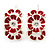C-Shape White/ Red Enamel Floral Earrings In Silver Tone With Leverback Closure - 30mm L - view 2