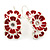 C-Shape White/ Red Enamel Floral Earrings In Silver Tone With Leverback Closure - 30mm L - view 7
