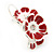 C-Shape White/ Red Enamel Floral Earrings In Silver Tone With Leverback Closure - 30mm L - view 6