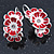C-Shape White/ Red Enamel Floral Earrings In Silver Tone With Leverback Closure - 30mm L - view 8