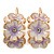 C-Shape White/ Lavender Enamel 'Floral' Earrings In Gold Plating - 3cm Length - view 4