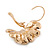 C-Shape White/ Lavender Enamel 'Floral' Earrings In Gold Plating - 3cm Length - view 7