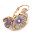 C-Shape White/ Lavender Enamel 'Floral' Earrings In Gold Plating - 3cm Length - view 6