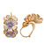 C-Shape White/ Lavender Enamel 'Floral' Earrings In Gold Plating - 3cm Length - view 8