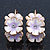 C-Shape White/ Lavender Enamel 'Floral' Earrings In Gold Plating - 3cm Length