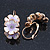 C-Shape White/ Lavender Enamel 'Floral' Earrings In Gold Plating - 3cm Length - view 2