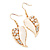 Gold Plated White Enamel Crystal & Simulated Pearl 'Leaf' Drop Earrings - 5cm Length - view 5