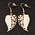 Gold Plated White Enamel Crystal & Simulated Pearl 'Leaf' Drop Earrings - 5cm Length - view 2