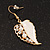 Gold Plated White Enamel Crystal & Simulated Pearl 'Leaf' Drop Earrings - 5cm Length - view 4