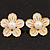 Light Cream Enamel Faux Pearl 'Daisy' Stud Earrings In Gold Plating - 3cm Diameter - view 2