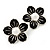 Black Enamel Faux Pearl 'Daisy' Stud Earrings In Silver Plating - 3cm Diameter - view 2