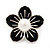 Black Enamel Faux Pearl 'Daisy' Stud Earrings In Silver Plating - 3cm Diameter - view 3