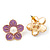 Lilac Enamel Faux Pearl 'Daisy' Stud Earrings In Gold Plating - 3cm Diameter - view 3