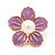 Lilac Enamel Faux Pearl 'Daisy' Stud Earrings In Gold Plating - 3cm Diameter - view 4