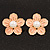 Peach Enamel Faux Pearl 'Daisy' Stud Earrings In Gold Plating - 3cm Diameter