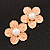 Peach Enamel Faux Pearl 'Daisy' Stud Earrings In Gold Plating - 3cm Diameter - view 2