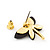 Small Black Acrylic 'Butterfly' Stud Earrings In Gold Finish - 20mm Length - view 4