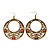 Burn Gold Filigree Hoop Earrings With Coral Stone - 6.5cm Drop - view 2