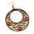 Burn Gold Filigree Hoop Earrings With Coral Stone - 6.5cm Drop - view 3