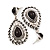 Burn Silver Teardrop Black Resin Stone Drop Earrings - 5cm Length - view 3