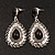 Burn Silver Teardrop Black Resin Stone Drop Earrings - 5cm Length - view 2