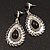 Burn Silver Teardrop Black Resin Stone Drop Earrings - 5cm Length - view 9