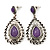 Burn Silver Teardrop Purple Resin Stone Drop Earrings - 5cm Length - view 4