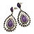 Burn Silver Teardrop Purple Resin Stone Drop Earrings - 5cm Length - view 8