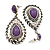 Burn Silver Teardrop Purple Resin Stone Drop Earrings - 5cm Length - view 7