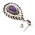 Burn Silver Teardrop Purple Resin Stone Drop Earrings - 5cm Length - view 5
